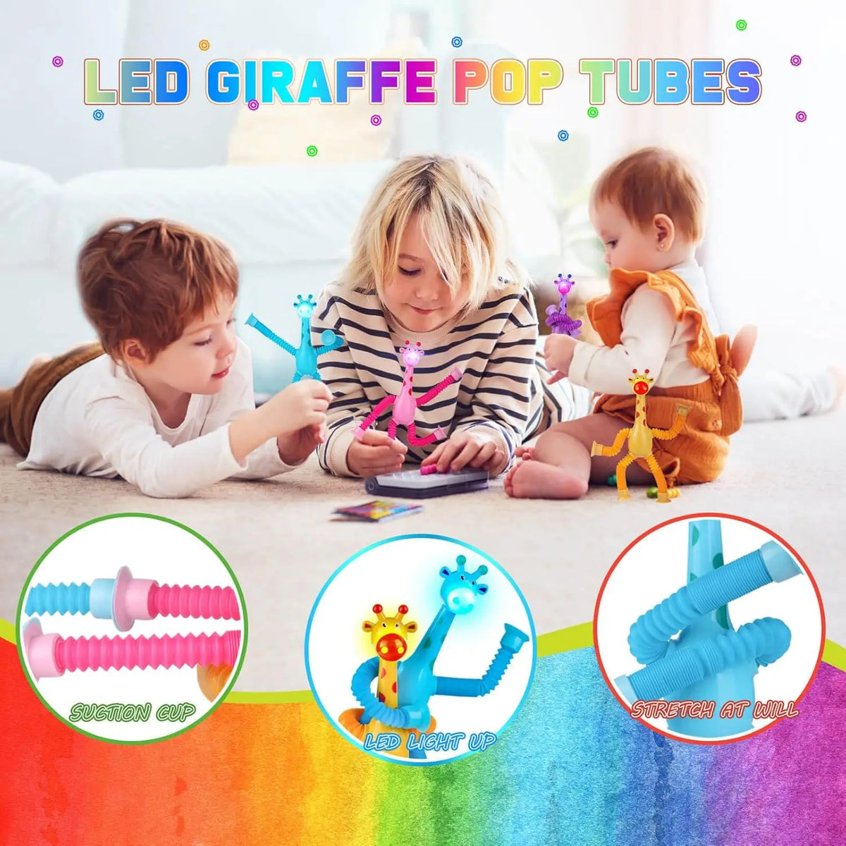 LED Giraffe Pop Tube Fidget Toys with Suction Cups (Set of 4)