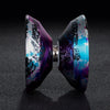 A pair of professional aluminum alloy yo-yos featuring iridescent purple and blue marbled finishes.