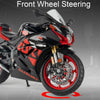 Front wheel steering mechanism on a black and red Suzuki motorcycle model.