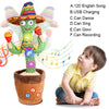 A colorful cactus toy with musical notes and various features like singing, dancing, and recording.