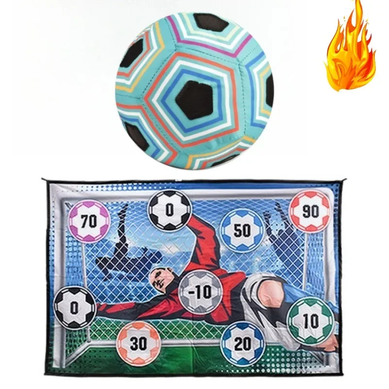 Un ballon de football et un filet de but avec diverses marquages de score