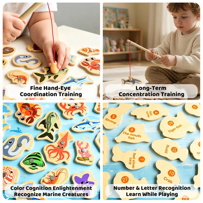 Wooden Magnetic Fishing Game for Kids