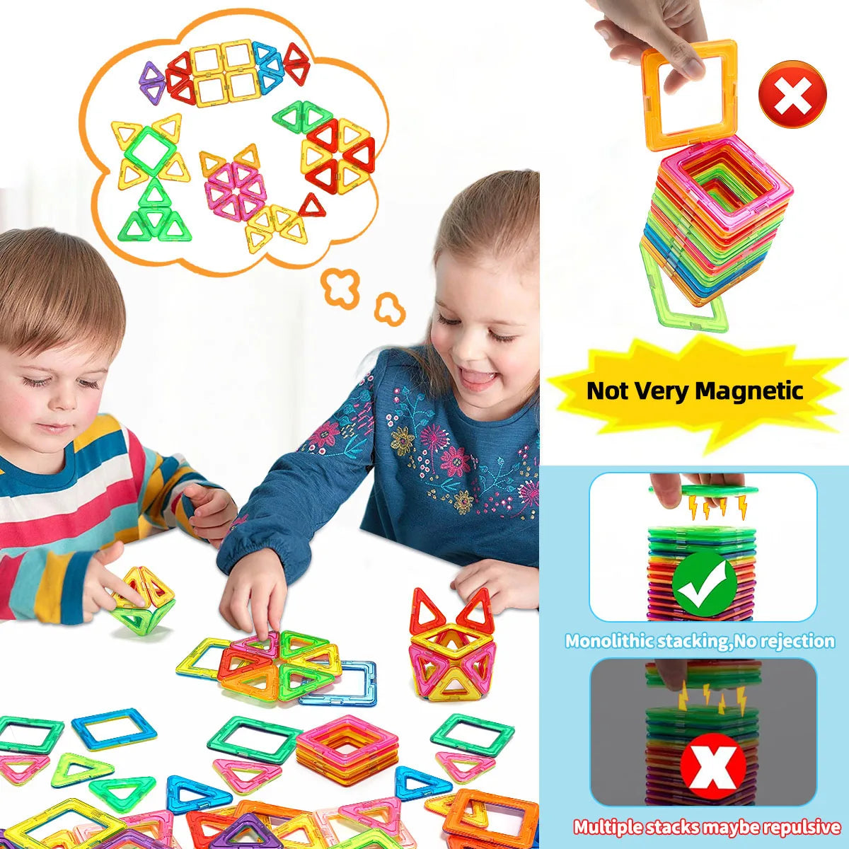 A set of colorful magnetic building blocks and stacking toys for children's STEM learning.