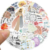 A collection of aesthetic Jesus Bible stickers featuring a figure in flowing robes and inspirational text.