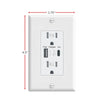 A white wall outlet sticker with a TR plug and a fast charger port.