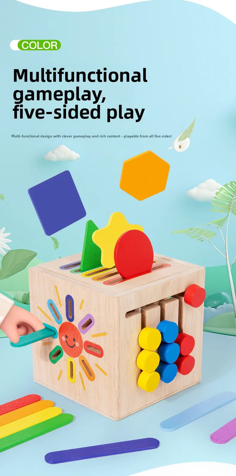 5-in-1 Wooden Shape & Color Sorting Toy for Toddlers