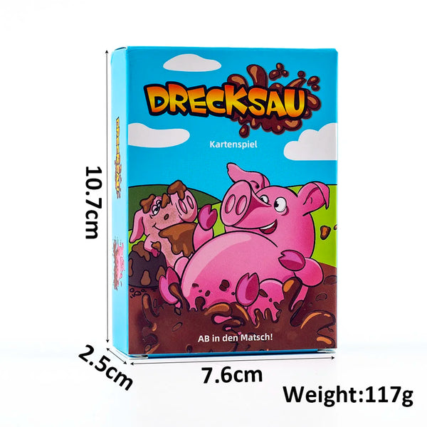 A box of the Drecksau card game featuring a pink pig character.