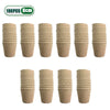 A set of 100 biodegradable peat pots for seed starting in a light brown color.