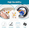 A white t-shirt with colorful iron-on heat transfer stickers is shown next to a steam iron and various features listed.