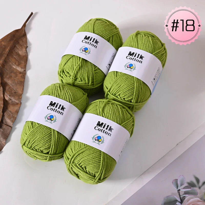Soft Milk Cotton Yarn Value Pack - 4 Balls for Knitting & Crochet
