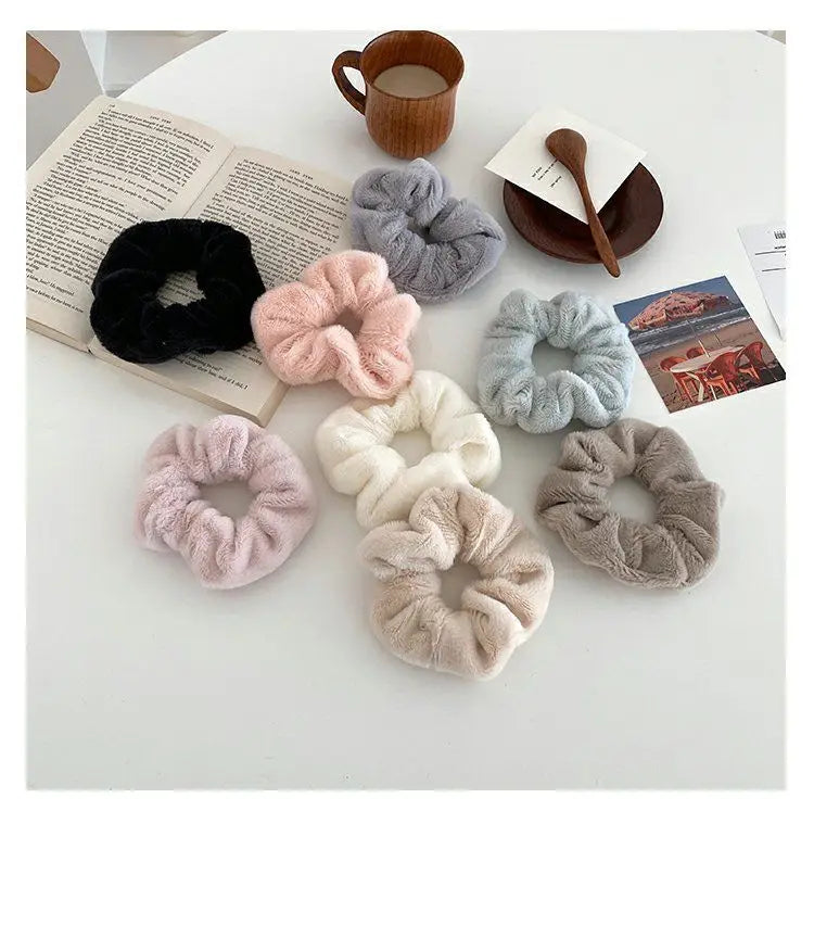 Plush Knit Scrunchie Hair Ties with Leather Accent