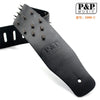 Black PU leather guitar strap with metal studs and P&P Music logo