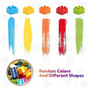 A collection of various colored wooden building blocks and paint strokes in different shapes.