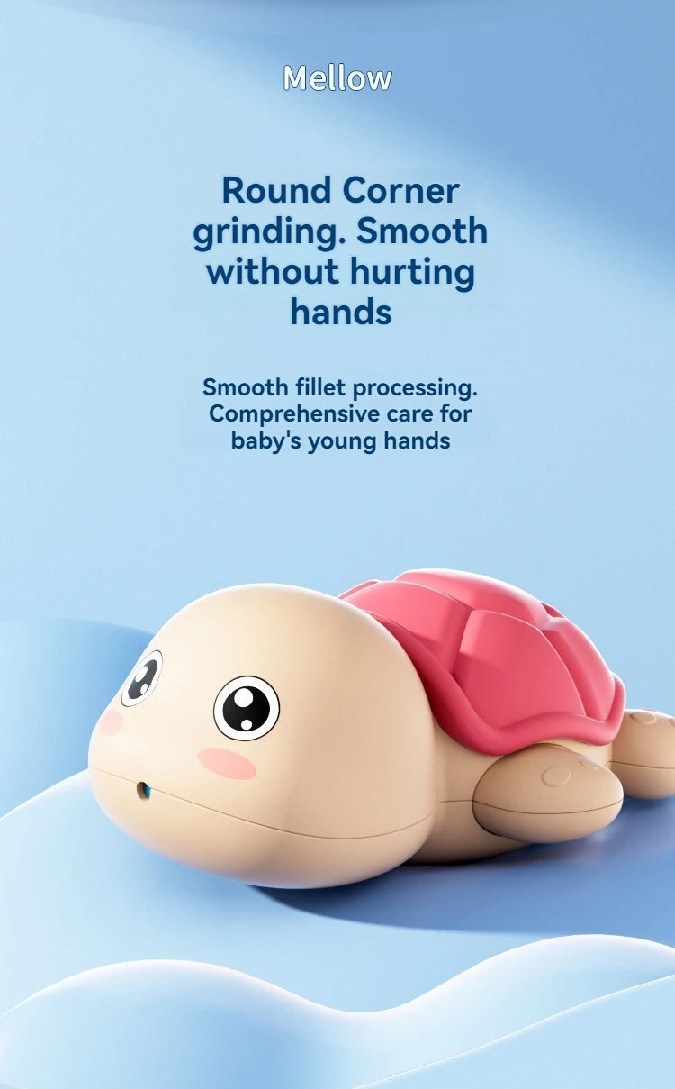 A light pink turtle-shaped water gun is shown against a soft blue background.