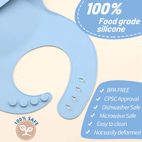 Adjustable Silicone Baby Bib with Food Catcher Pocket