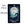 A black card featuring a large white moon and a dark silhouette of a dragon, labeled with the letter N.