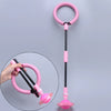 A pink glowing skip ball for kids with a handle and floatable base is shown against a gray background.