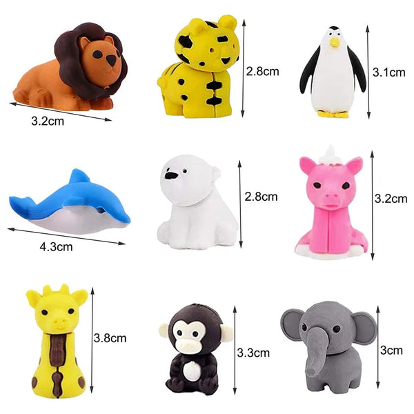 Söta 3D-pussel djurerasers för barn: lejon, gul tiger, pingvin, blå delfin, vit.