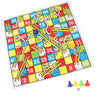 A colorful Snakes and Ladders board game with numbered squares, ladders, and snakes for family fun.