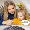 A children's educational logic toy called Rope Tangle Challenge for Kids is shown on a black board with colored ropes.