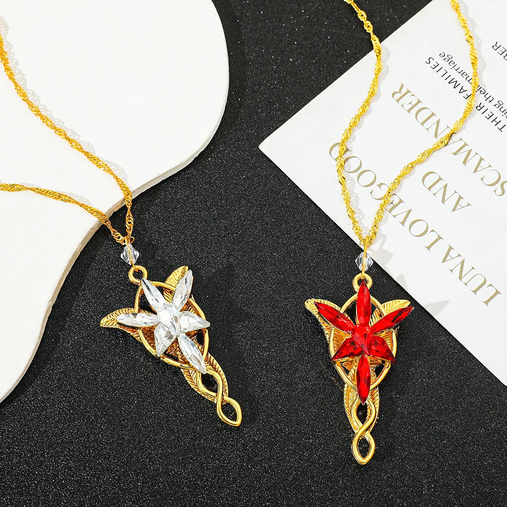 Elven Crystal Pendant Necklace in Gold