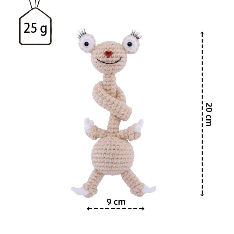 Handmade crochet sloth and squirrel plush keychain charm in beige color