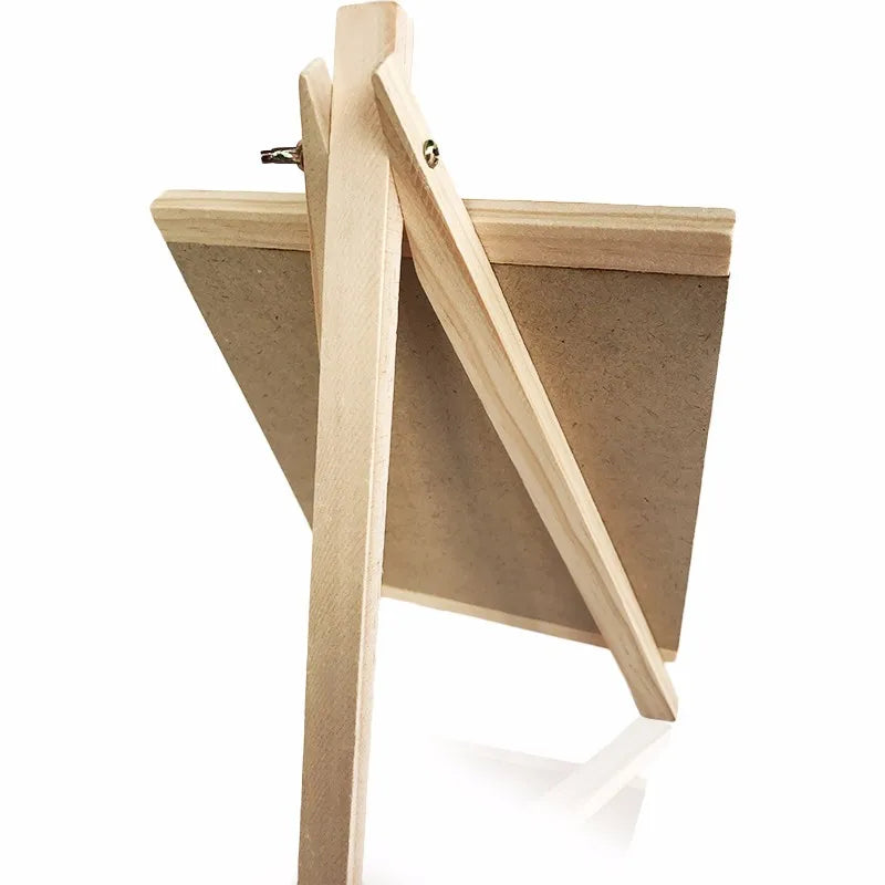 A mini wooden chalkboard easel with a slanted board for desktop display.