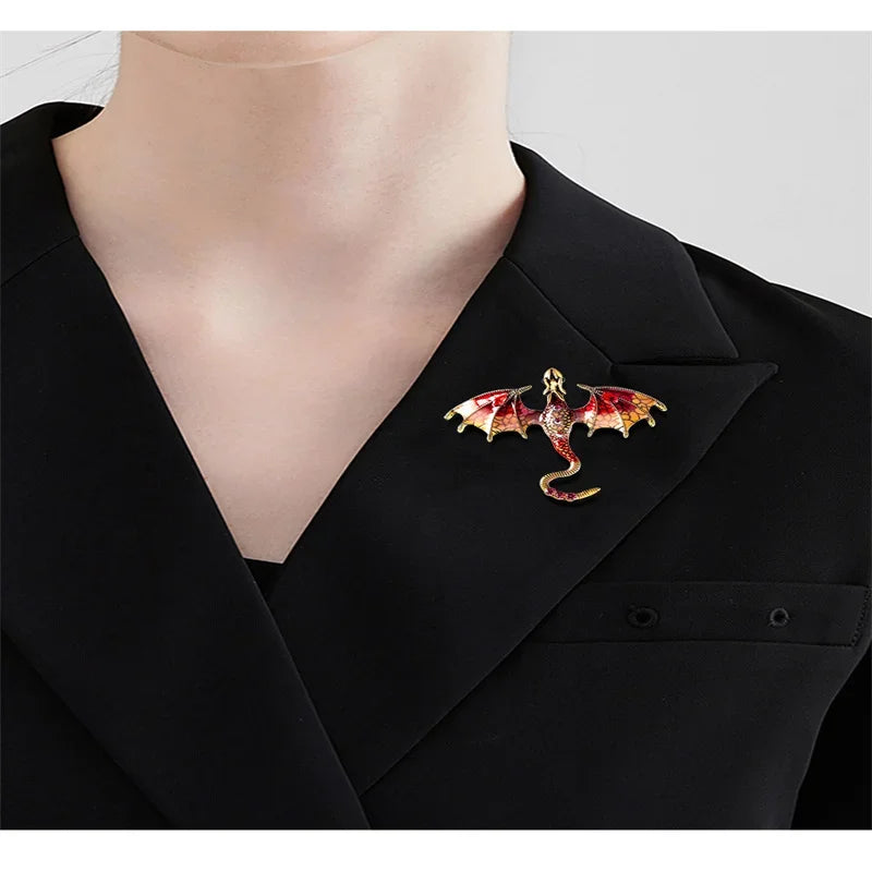 Enamel Dragon Brooch with Rhinestone Accents