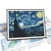 A diamond painting kit featuring a starry night landscape inspired by Van Gogh's Starry Night.