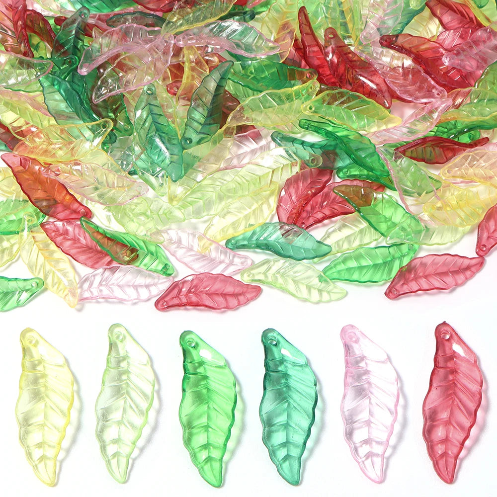 Colorful Acrylic Leaf Charms for Jewelry Making and DIY Crafts (100-Pack)
