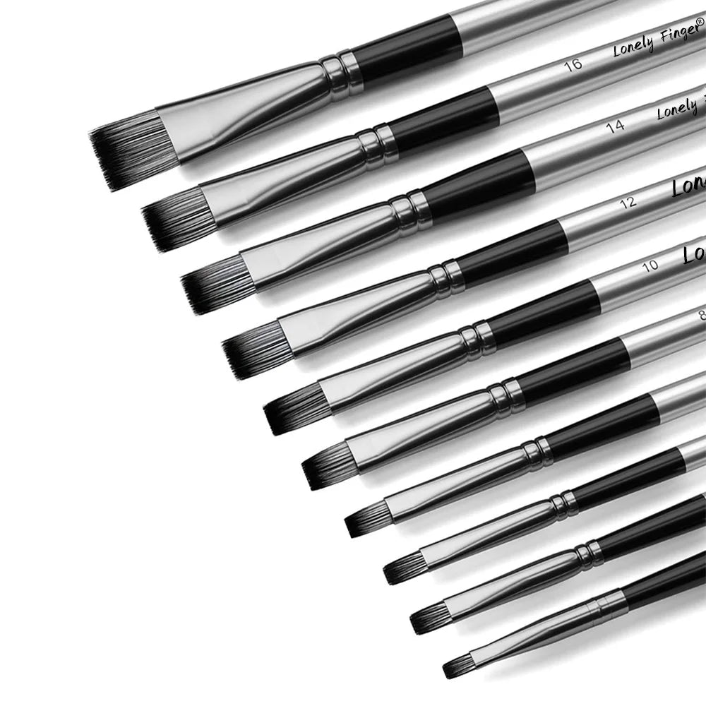 10-Piece Flat Paint Brush Set for Artists – Acrylic, Watercolor, Oil & Gouache