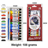 A set of 12 glass acrylic paints in various colors including yellow, red, green, and black, packaged for DIY art projects.