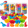 A colorful set of counting animal toys and sorting bowls for early math and color learning.