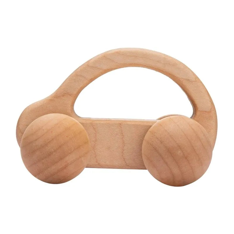 A wooden Montessori push cart toy featuring a handcrafted beech car and bus set.