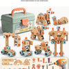 A DIY assembly kit for children featuring wooden tools and parts for a toy drill set.