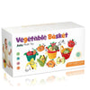 A box of a Vegetable Basket baby plush toy set featuring various colorful vegetables like carrots and corn.