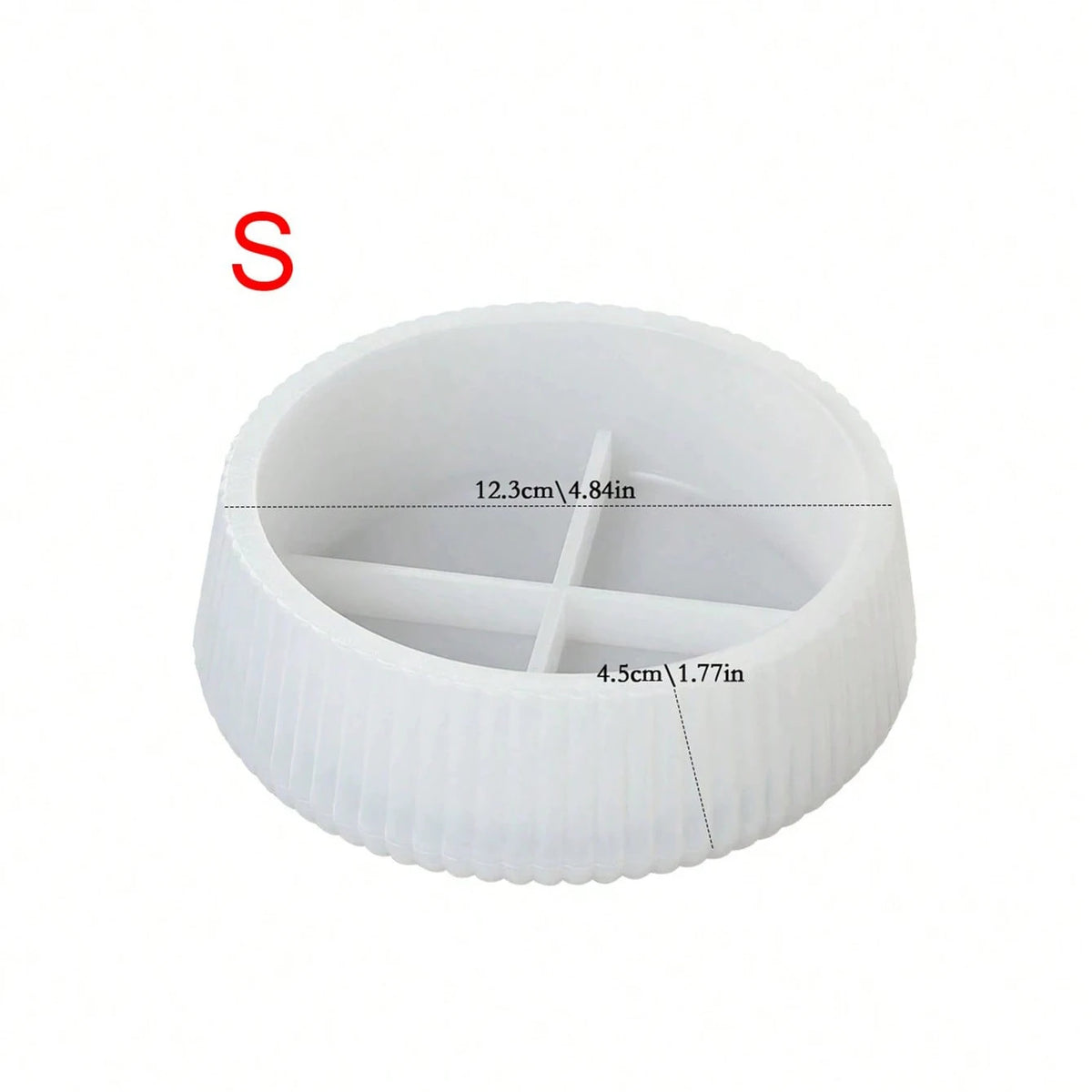 White round silicone mold with a cross-shaped divider for DIY planters and decor