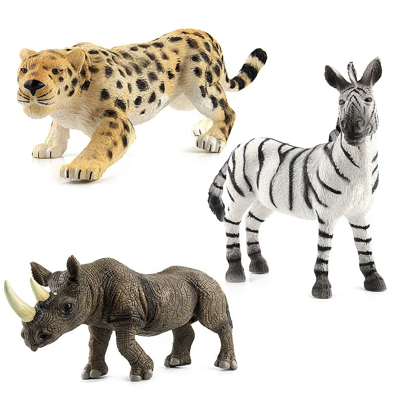 Realistic Wild Animal Figures - Leopard, Tiger, Lion, Elephant, Zebra Set