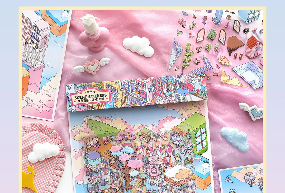 Kawaii Fantasy City 3D Sticker Sheet