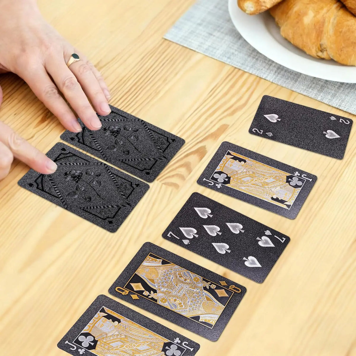 Luxury Rose Pattern Foil Poker Cards – Waterproof Black Deck