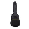 A black durable acoustic guitar bag with a zippered top and a pocket on the front.