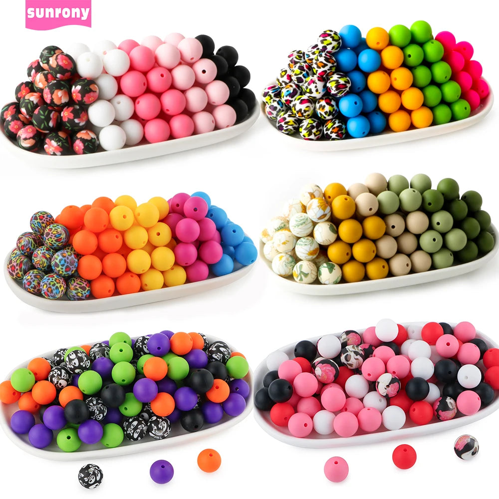 15mm Printed Silicone Beads Value Pack – 20 Pieces for DIY Jewelry & Crafts
