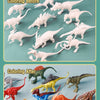 Display of dinosaur models before and after painting with various colors