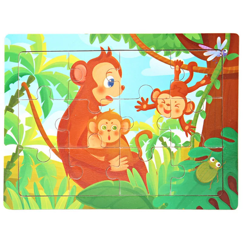 Wooden Animal Jigsaw Puzzles for Toddlers (Set of 12)