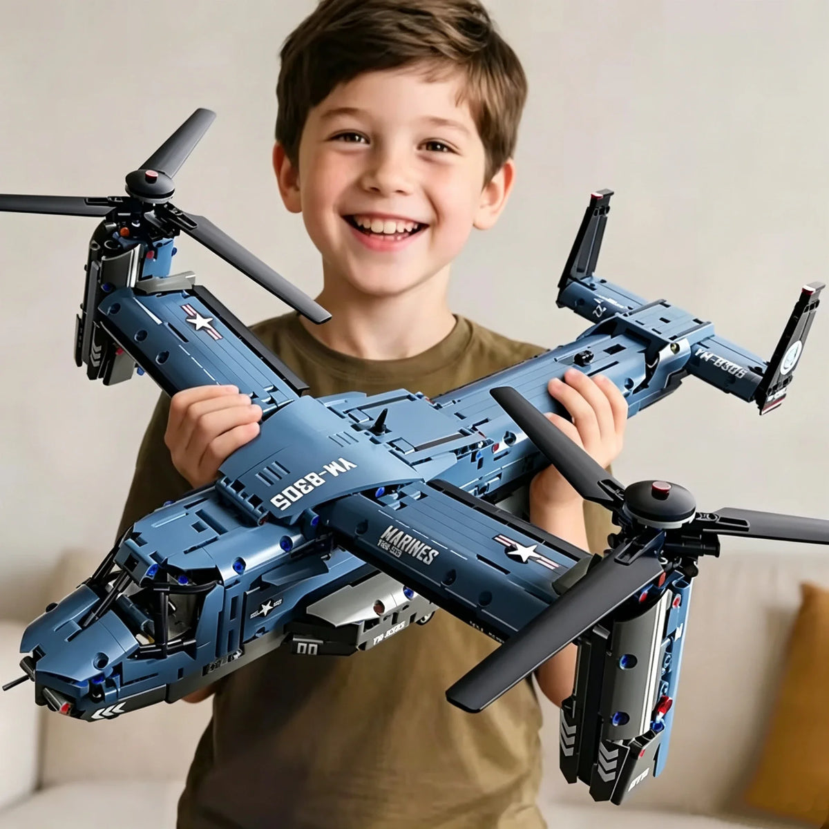 V-22 Osprey Tiltrotor Building Block Model with Working Propellers
