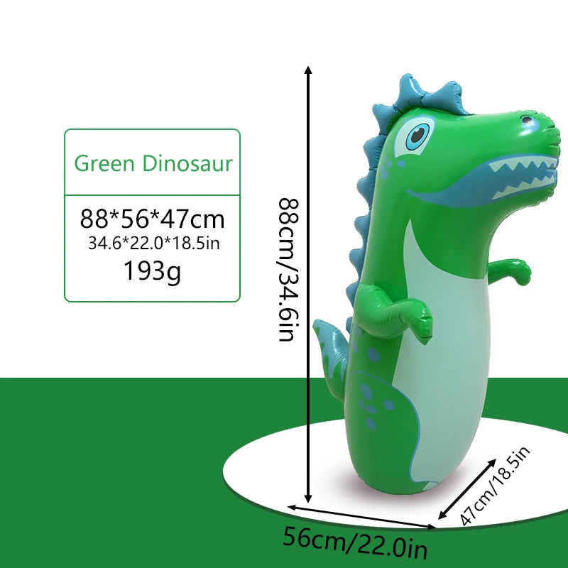 A green dinosaur inflatable punching bag tumbler toy with dimensions 88x56x47 cm.