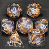 A set of polyhedral dice in various shapes and sizes with a galaxy finish