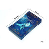 A rectangular box of Spanish Angel Oracle Cards with blue and gold designs, measuring 10.5cm by 6.5cm, weighing 75g.