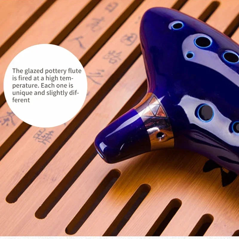 12-Hole Ceramic Ocarina in Alto C with Blue Glaze