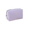 A purple and white striped canvas pencil case with a zipper closure.